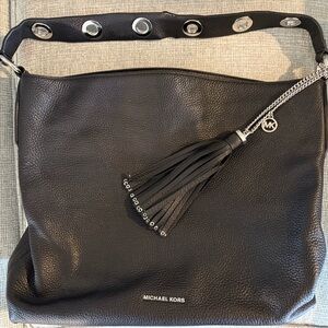 Michael Kors Black Leather Hobo Bag with Tassel
